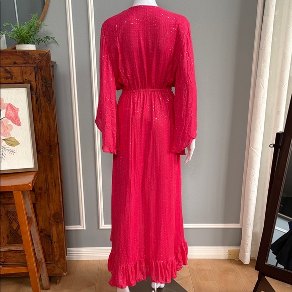 Sundress Juliana Pink Sequin High-Low Maxi Dress Tie Front M/L - Picture 8 of 9